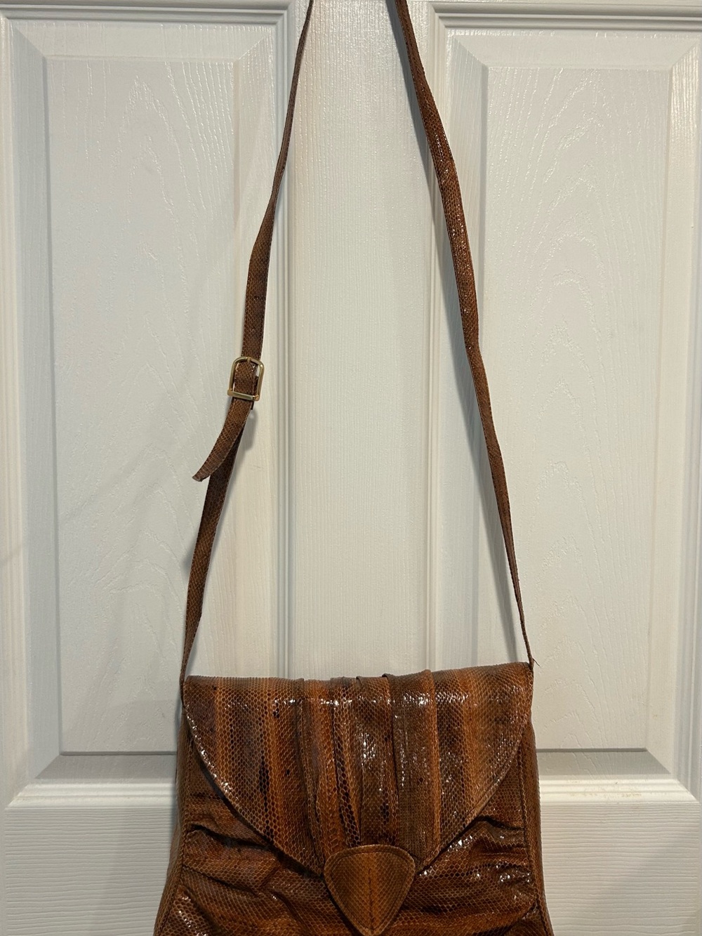 Brown Snakeskin Shoulder Bag with Adjustable Strap